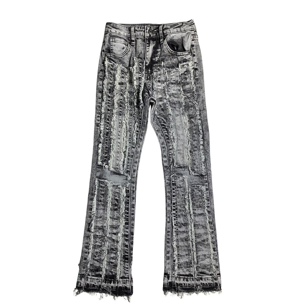 Nova Kids Black Gray Acid Wash Jeans Child Size 7 — Distressed, Bootcut, Trendy